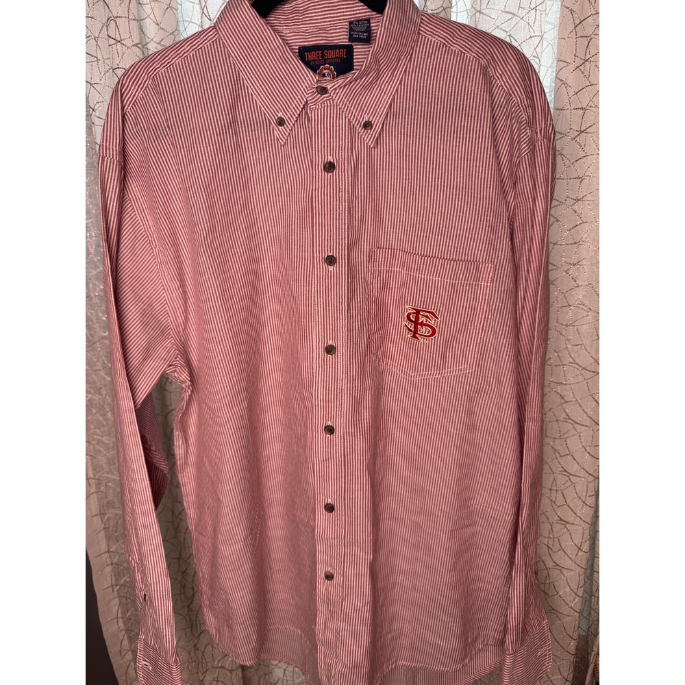 Three Square FSU Button-Down Shirt Red White Striped‎ Long Sleeve XL Collegiate
